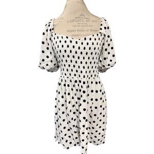 Faithfull The Brand Smocked Polka Dot Mini Dress Size L